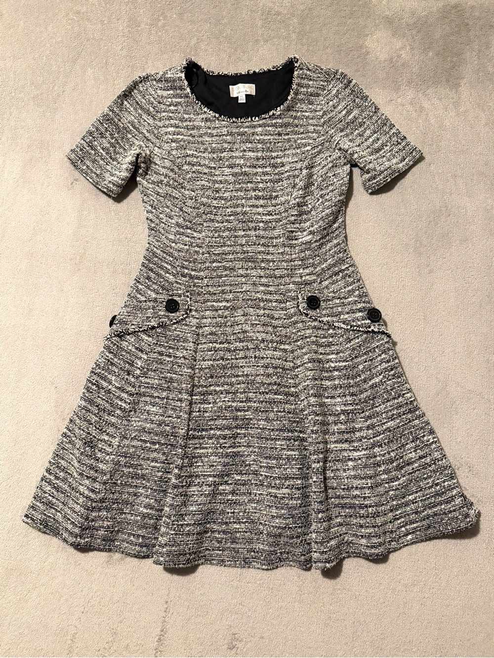 Signature by Robbie Bee Women's Dress Size PS White Black Tweed Fit Flare A Line